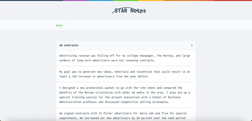 Screenshot of Star Notes project